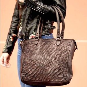 Bed Stu Susanne Bag Woven Dark Brown Leather Tote Bag
